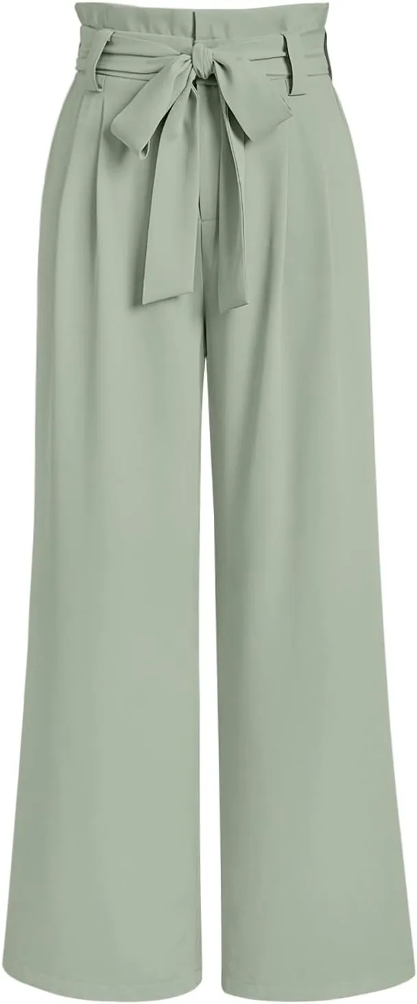 LILLUSORY Wide Leg Dress Pants Women's Paperbag High Waisted Business Casual Trousers with Removable Belt