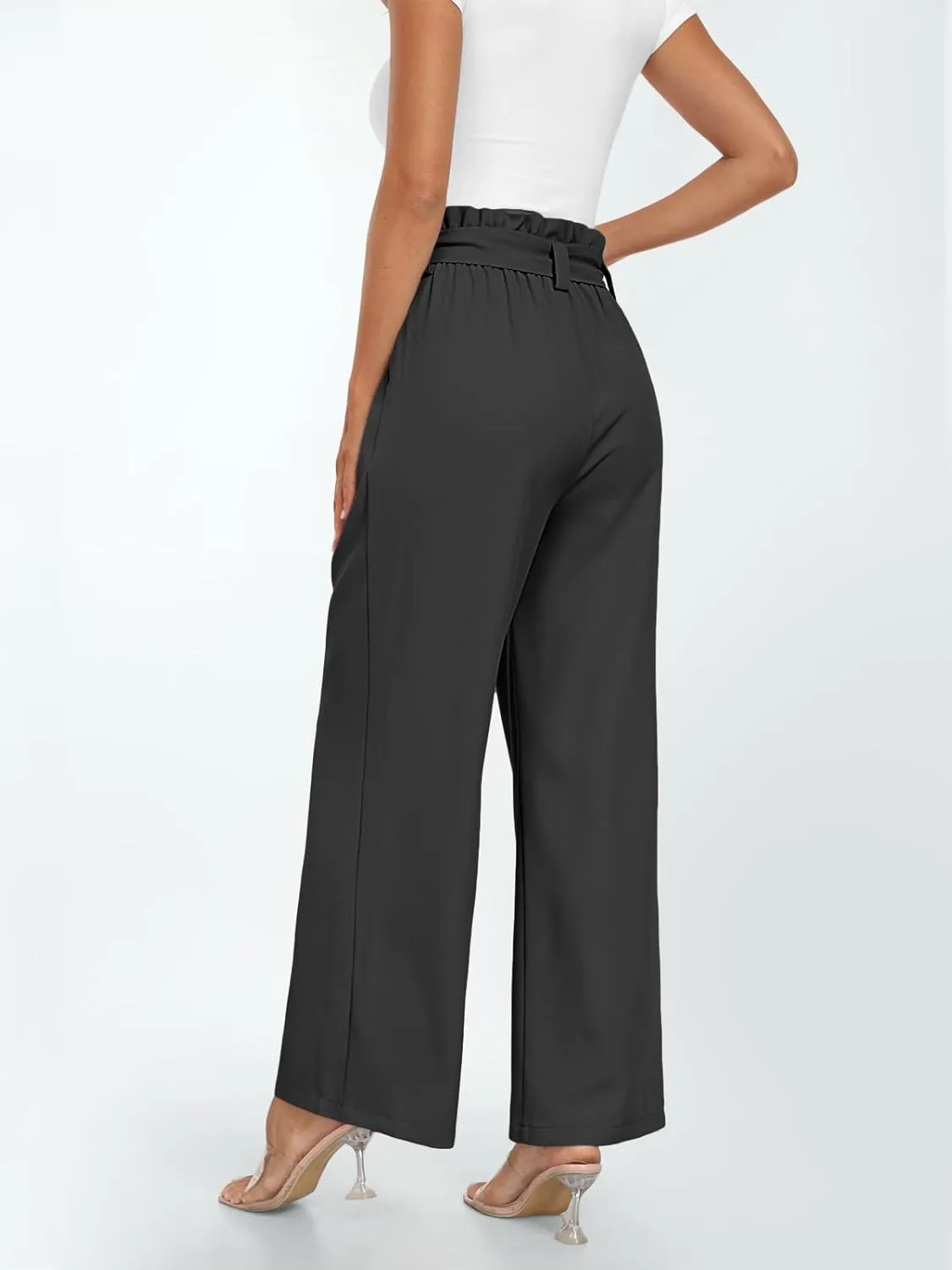 LILLUSORY Wide Leg Dress Pants Women's Paperbag High Waisted Business Casual Trousers with Removable Belt