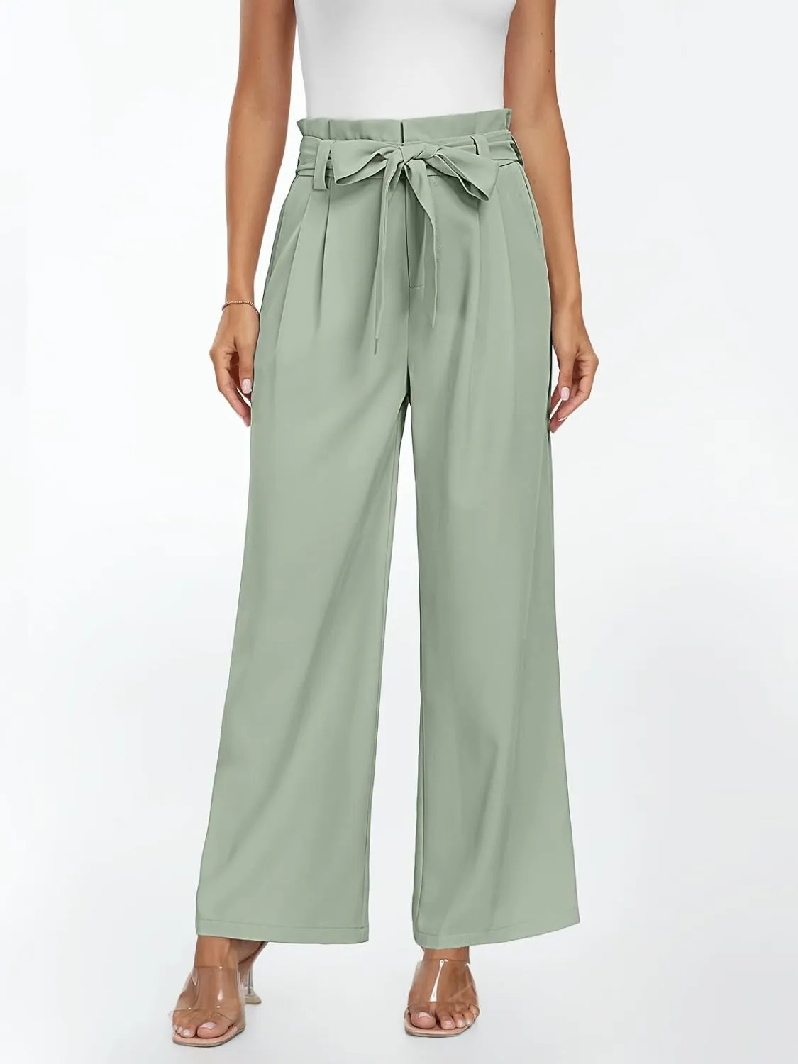 LILLUSORY Wide Leg Dress Pants Women's Paperbag High Waisted Business Casual Trousers with Removable Belt