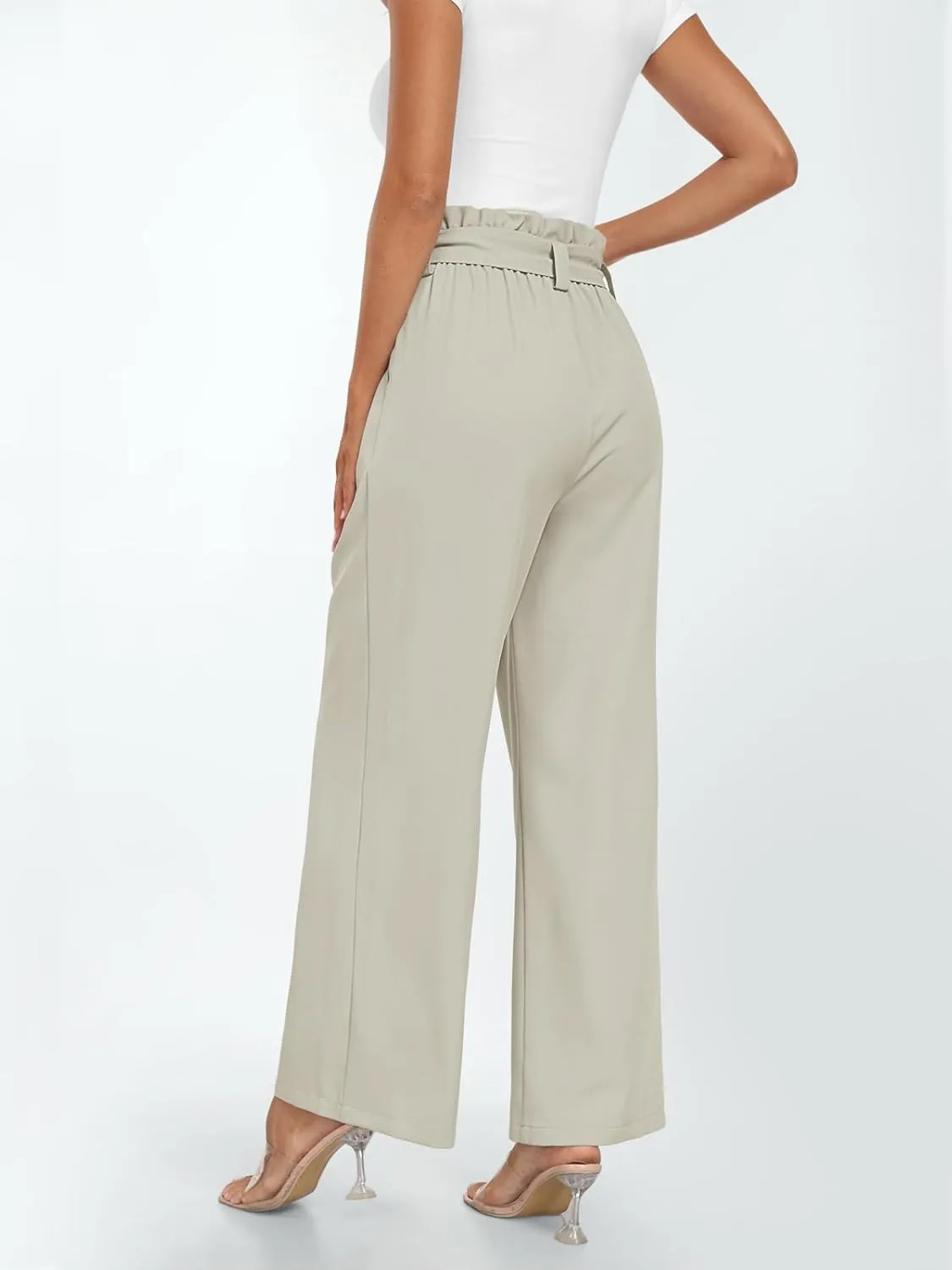LILLUSORY Wide Leg Dress Pants Women's Paperbag High Waisted Business Casual Trousers with Removable Belt