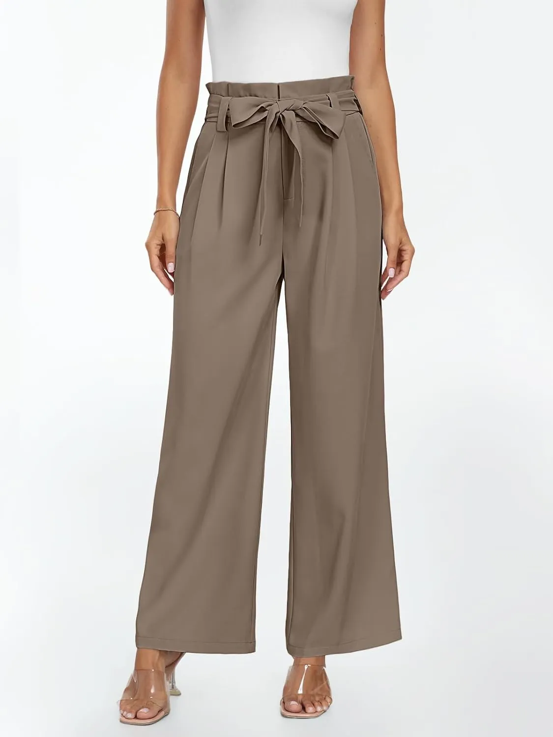LILLUSORY Wide Leg Dress Pants Women's Paperbag High Waisted Business Casual Trousers with Removable Belt