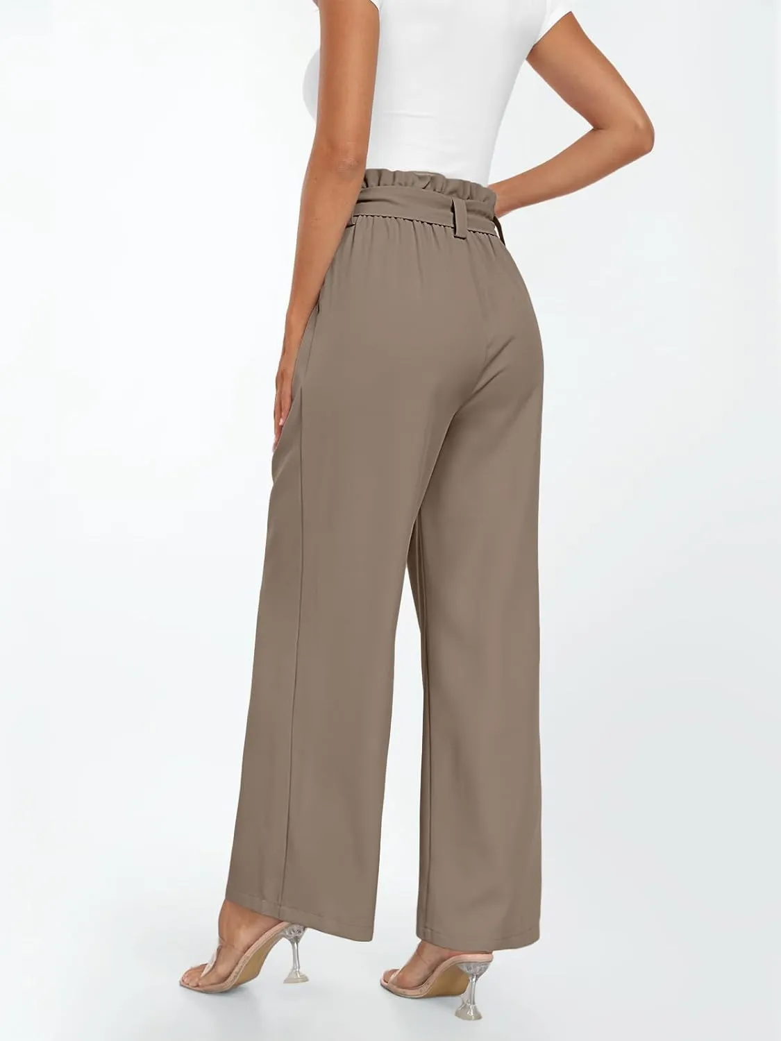 LILLUSORY Wide Leg Dress Pants Women's Paperbag High Waisted Business Casual Trousers with Removable Belt