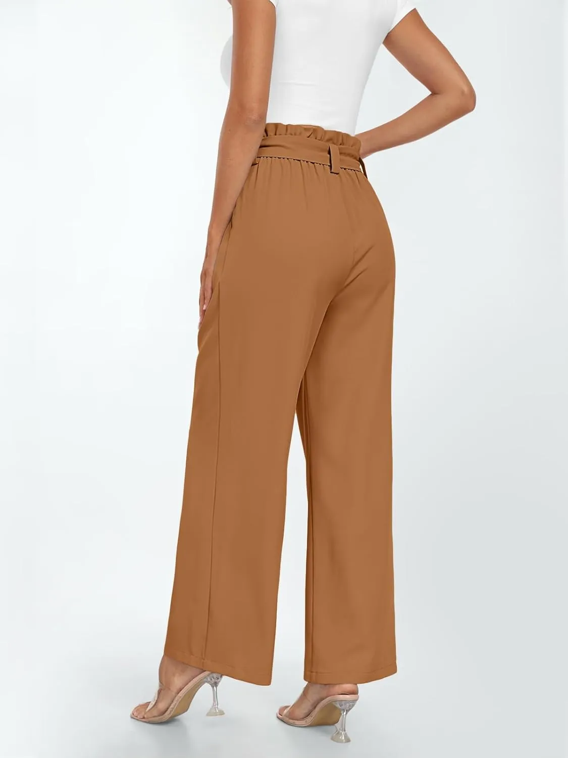 LILLUSORY Wide Leg Dress Pants Women's Paperbag High Waisted Business Casual Trousers with Removable Belt