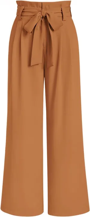 LILLUSORY Wide Leg Dress Pants Women's Paperbag High Waisted Business Casual Trousers with Removable Belt