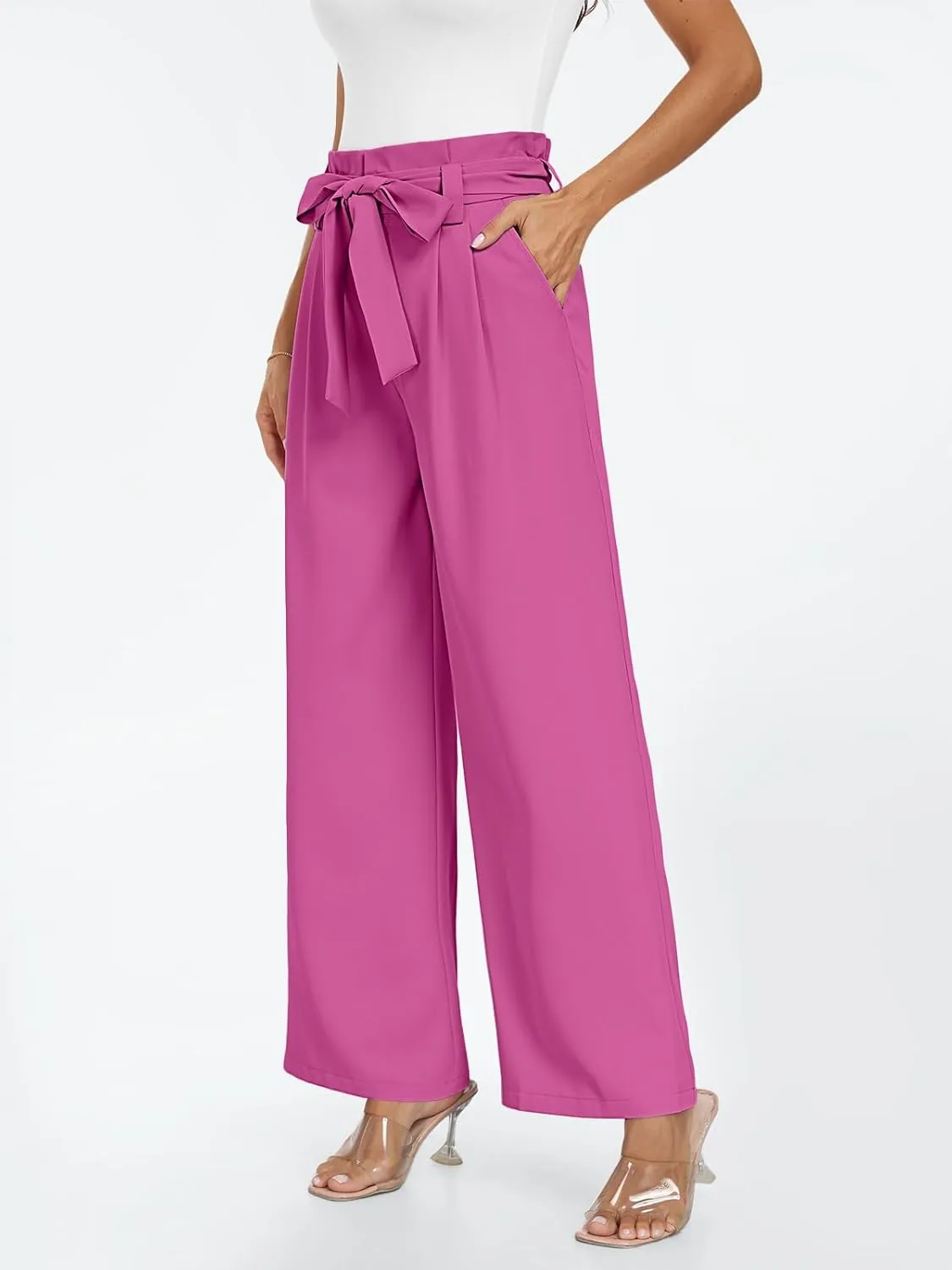 LILLUSORY Wide Leg Dress Pants Women's Paperbag High Waisted Business Casual Trousers with Removable Belt