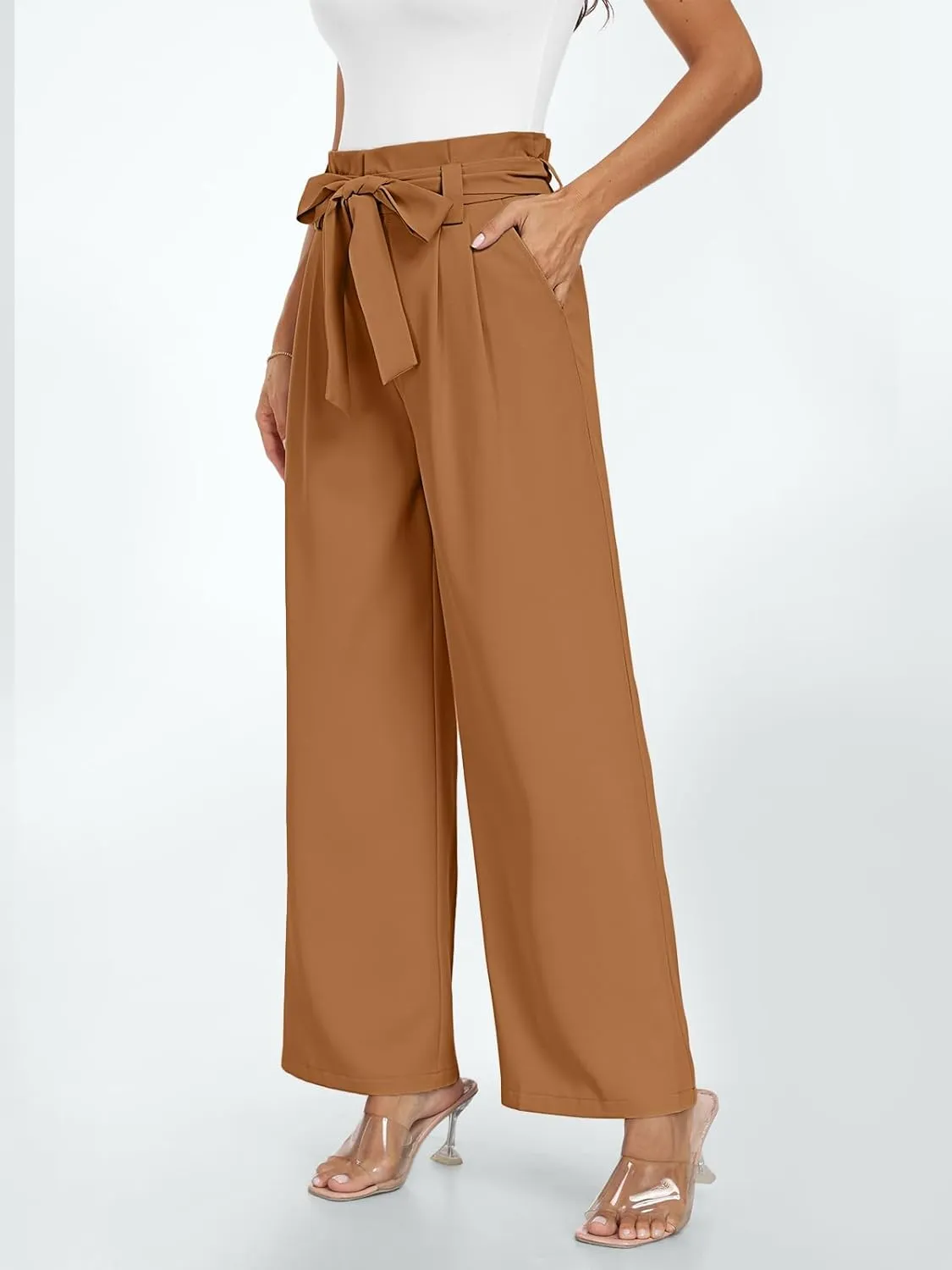LILLUSORY Wide Leg Dress Pants Women's Paperbag High Waisted Business Casual Trousers with Removable Belt
