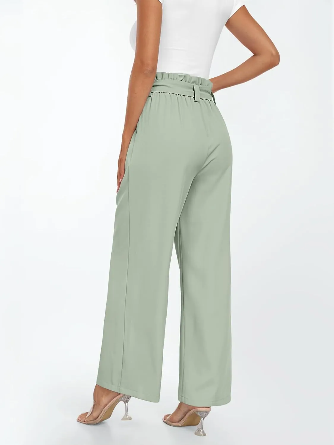 LILLUSORY Wide Leg Dress Pants Women's Paperbag High Waisted Business Casual Trousers with Removable Belt