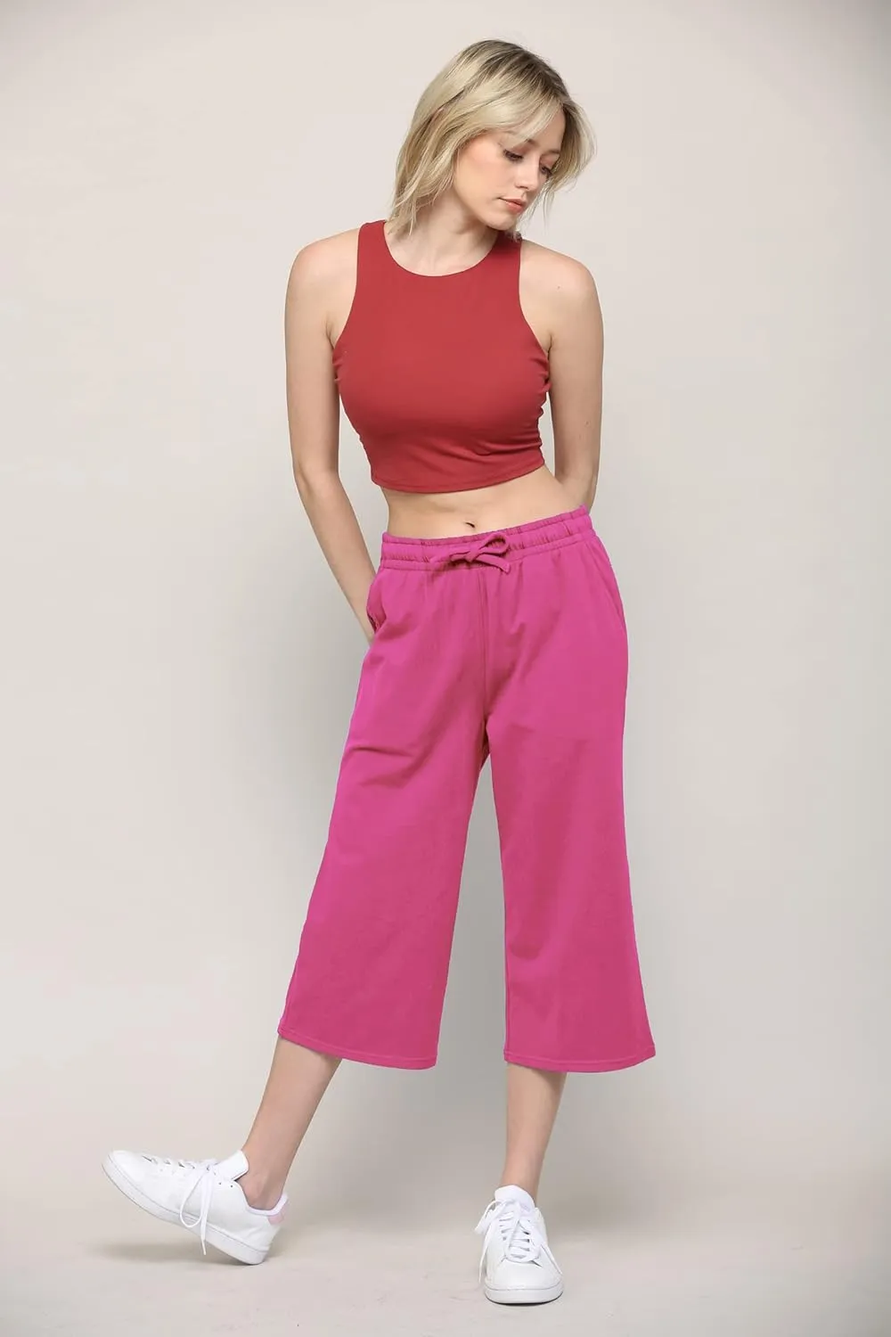 Lock and Love Womens Capri Pants Loose Yoga Pants Wide Leg Drawstring Comfy Lounge Pajama Capris Sweatpants with Pockets