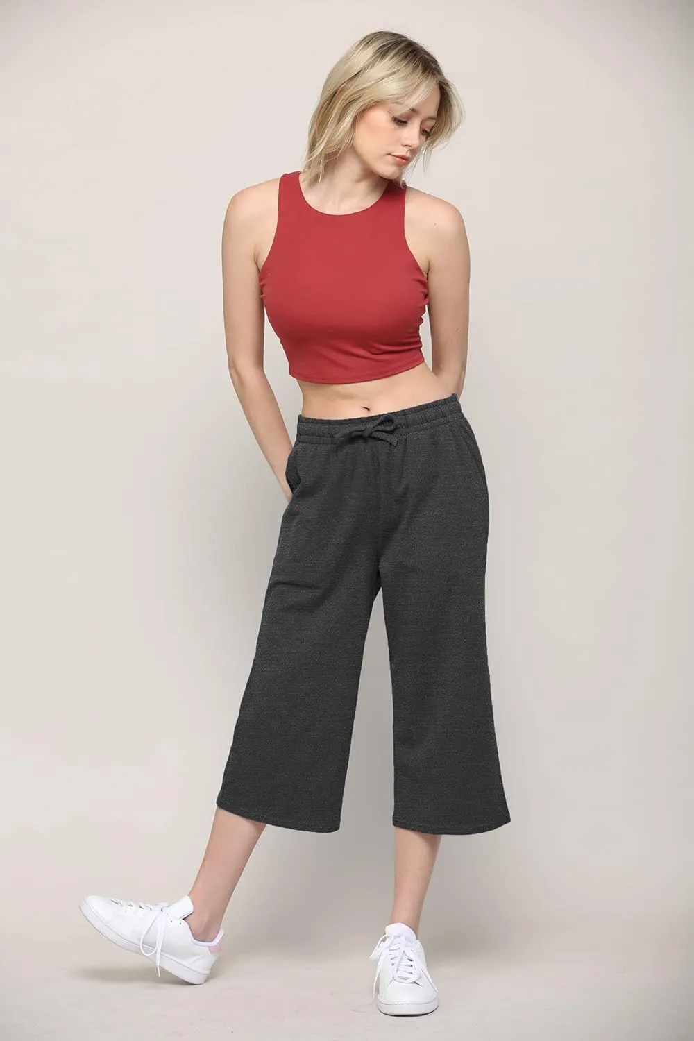 Lock and Love Womens Capri Pants Loose Yoga Pants Wide Leg Drawstring Comfy Lounge Pajama Capris Sweatpants with Pockets