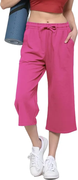 Lock and Love Womens Capri Pants Loose Yoga Pants Wide Leg Drawstring Comfy Lounge Pajama Capris Sweatpants with Pockets