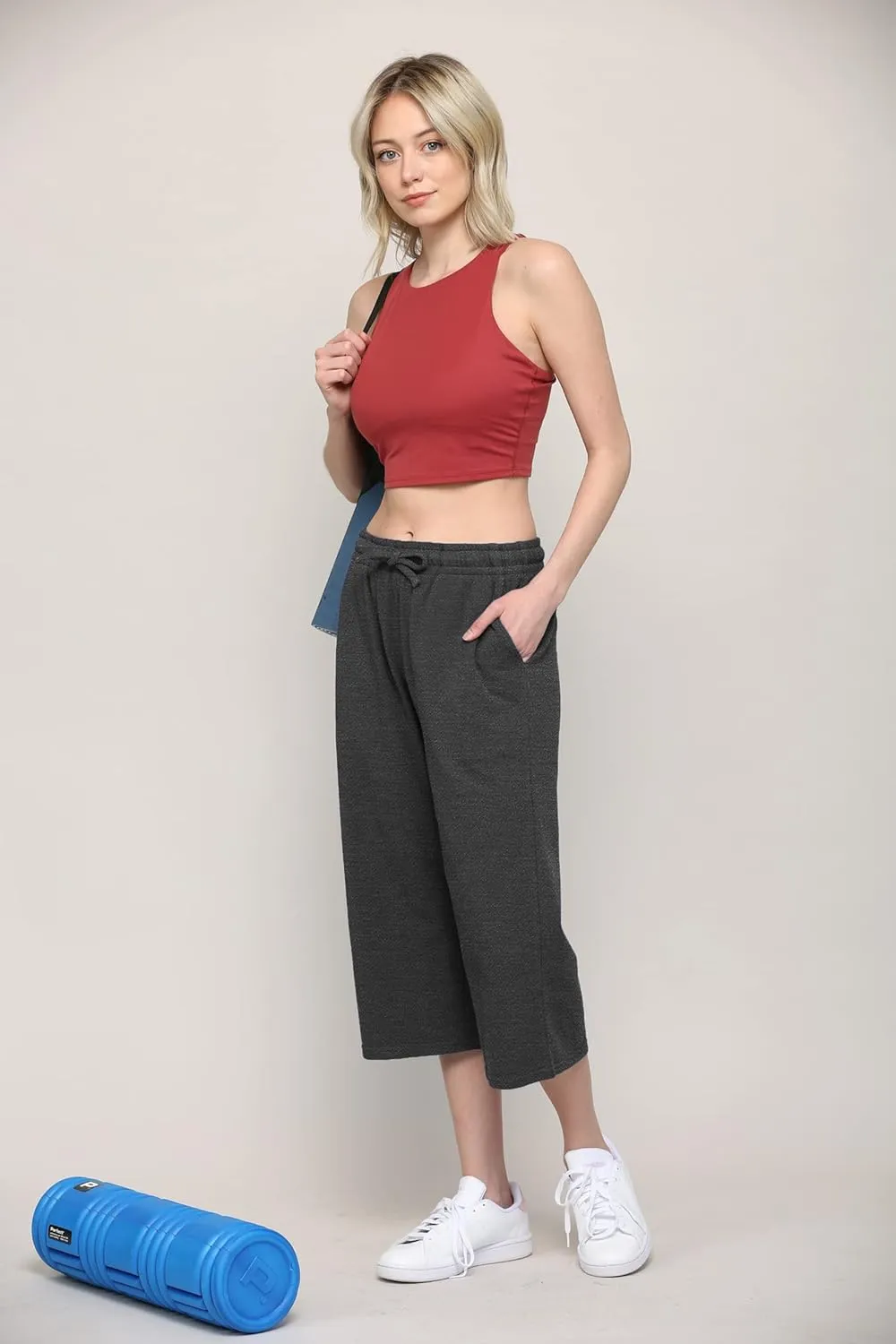 Lock and Love Womens Capri Pants Loose Yoga Pants Wide Leg Drawstring Comfy Lounge Pajama Capris Sweatpants with Pockets