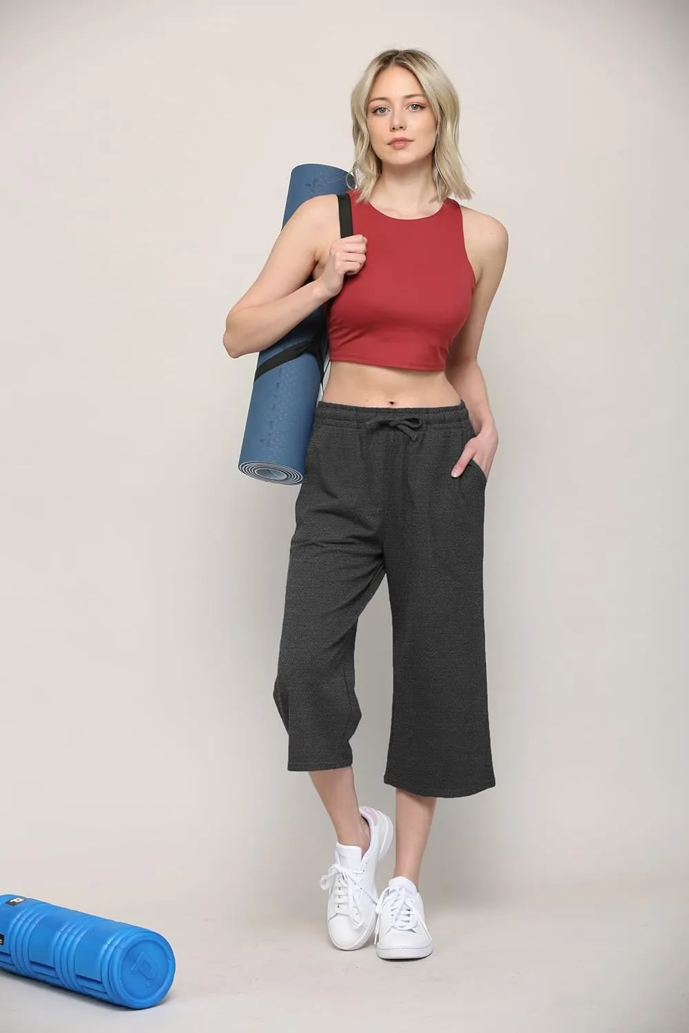 Lock and Love Womens Capri Pants Loose Yoga Pants Wide Leg Drawstring Comfy Lounge Pajama Capris Sweatpants with Pockets