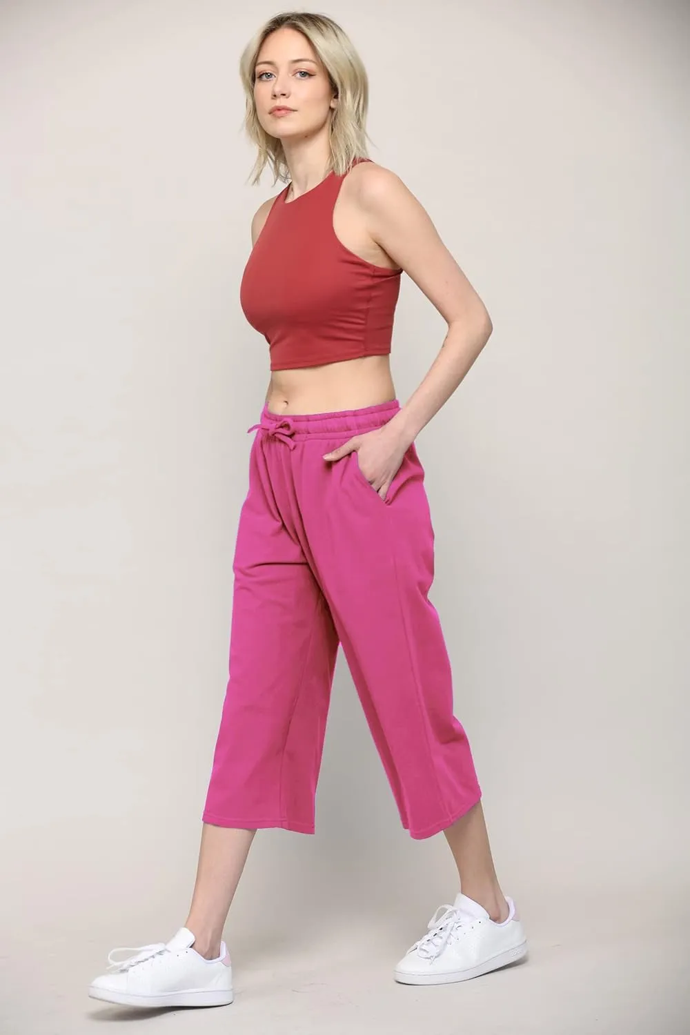Lock and Love Womens Capri Pants Loose Yoga Pants Wide Leg Drawstring Comfy Lounge Pajama Capris Sweatpants with Pockets
