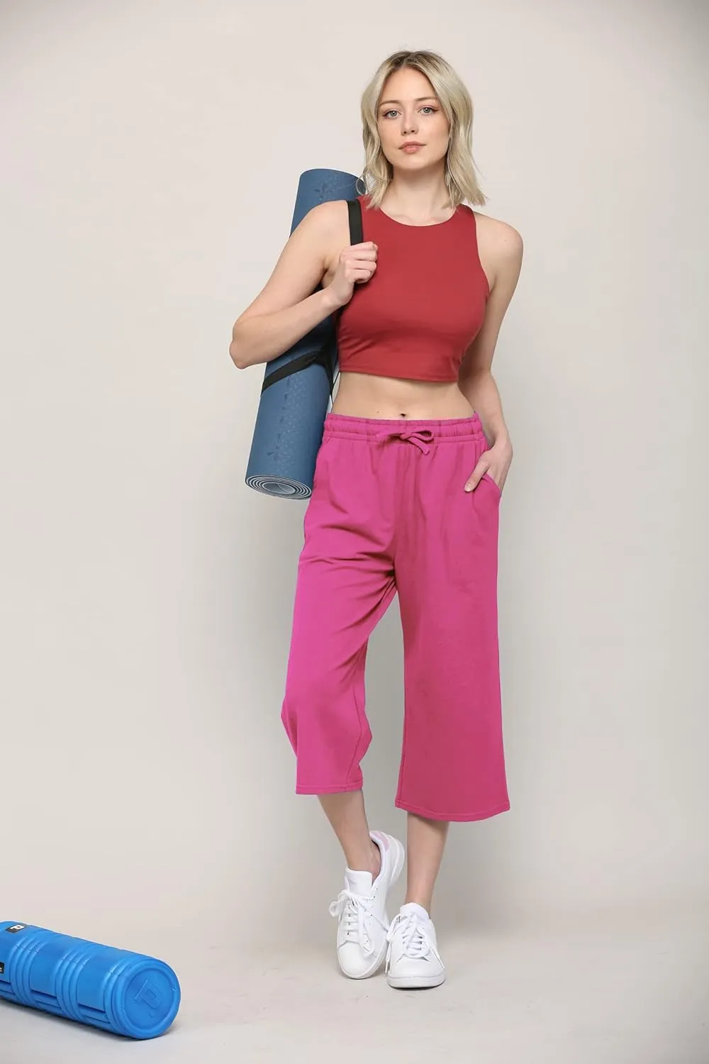 Lock and Love Womens Capri Pants Loose Yoga Pants Wide Leg Drawstring Comfy Lounge Pajama Capris Sweatpants with Pockets