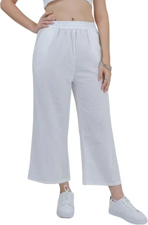 LOFBAZ Women Cotton Linen Wide Leg Capris Pants Cropped Palazzo Elastic High Waist Trousers Casual Loose Summer Clothing