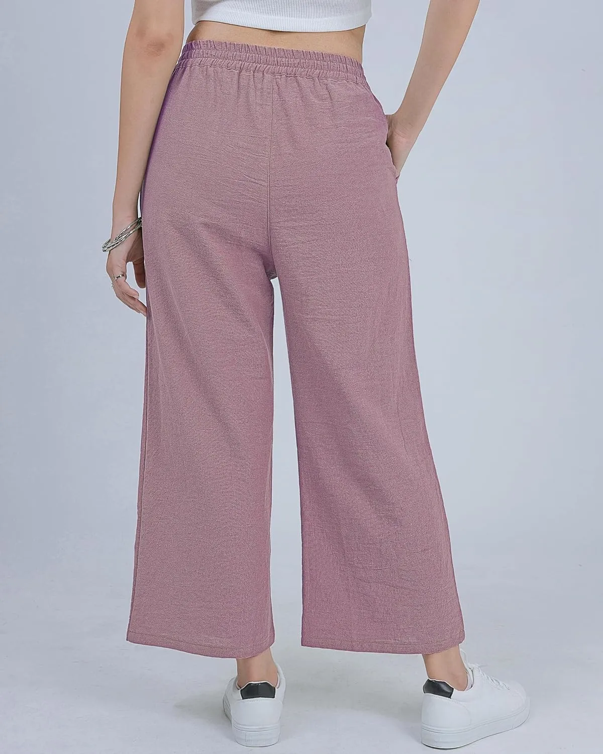 LOFBAZ Women Cotton Linen Wide Leg Capris Pants Cropped Palazzo Elastic High Waist Trousers Casual Loose Summer Clothing