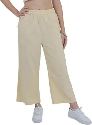 LOFBAZ Women Cotton Linen Wide Leg Capris Pants Cropped Palazzo Elastic High Waist Trousers Casual Loose Summer Clothing