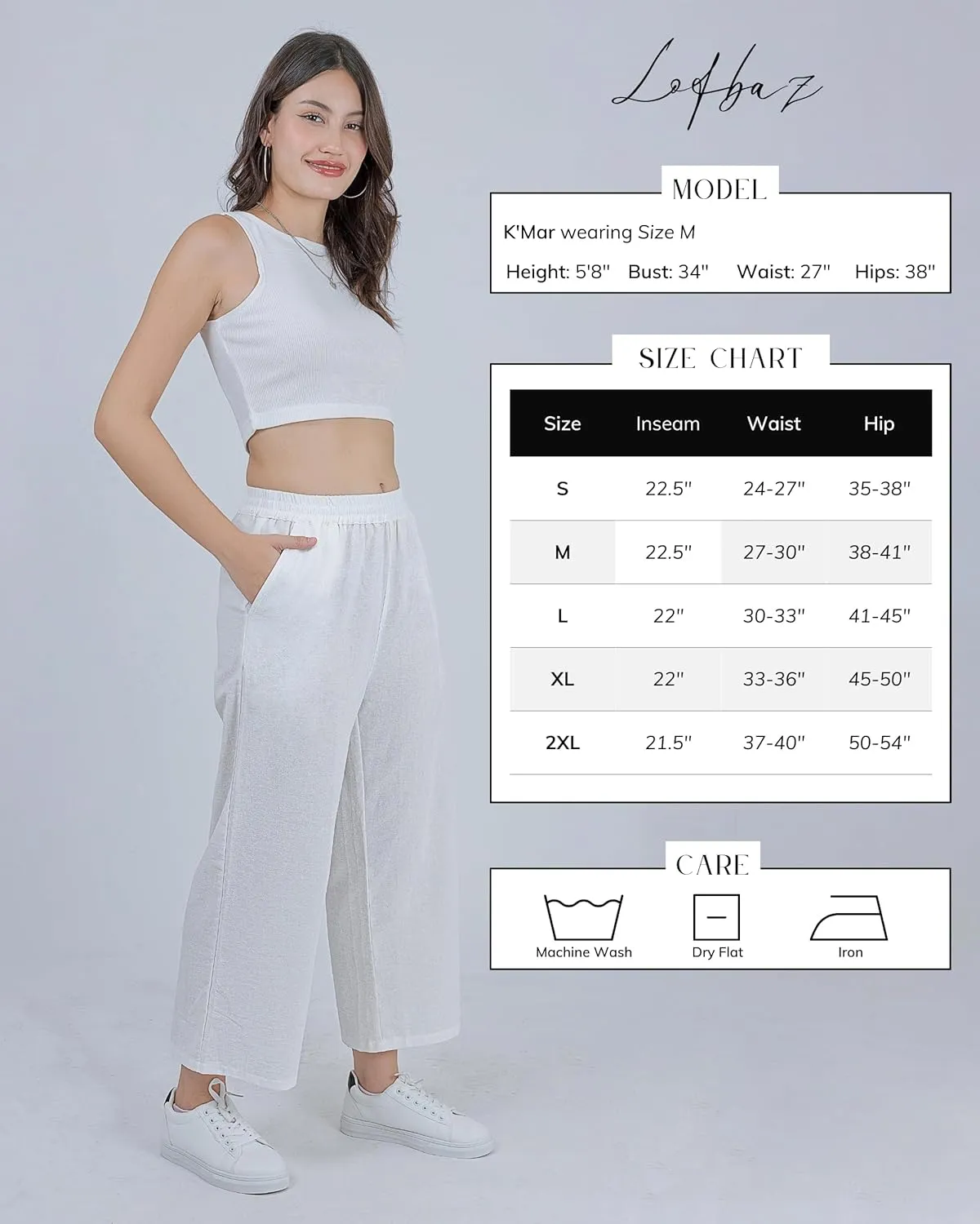 LOFBAZ Women Cotton Linen Wide Leg Capris Pants Cropped Palazzo Elastic High Waist Trousers Casual Loose Summer Clothing