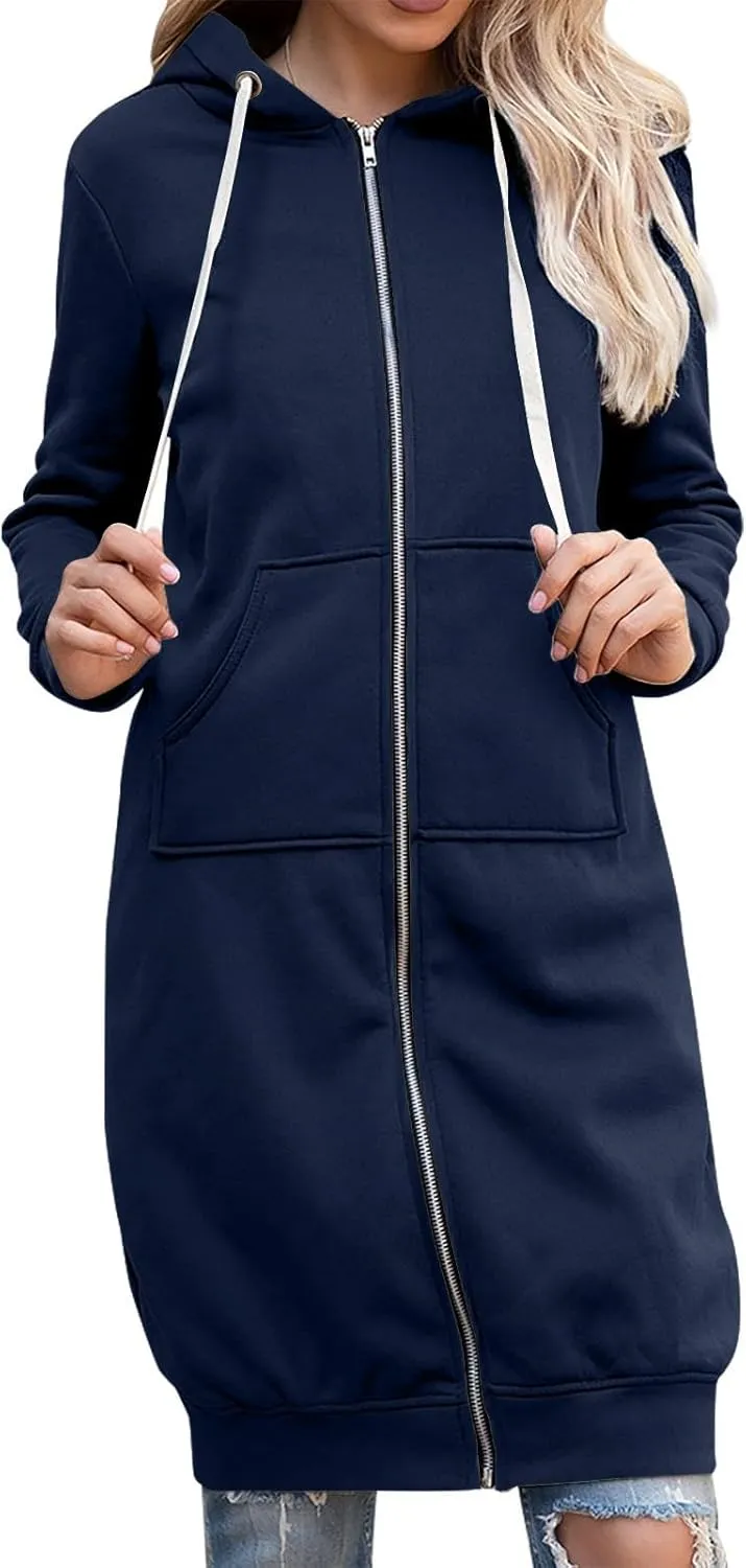 Long Hoodie for Women Winter Coats Zip Up Jackets Hooded Sweatshirts Fleece Lined Sweatshirt Sweaters with Pockets