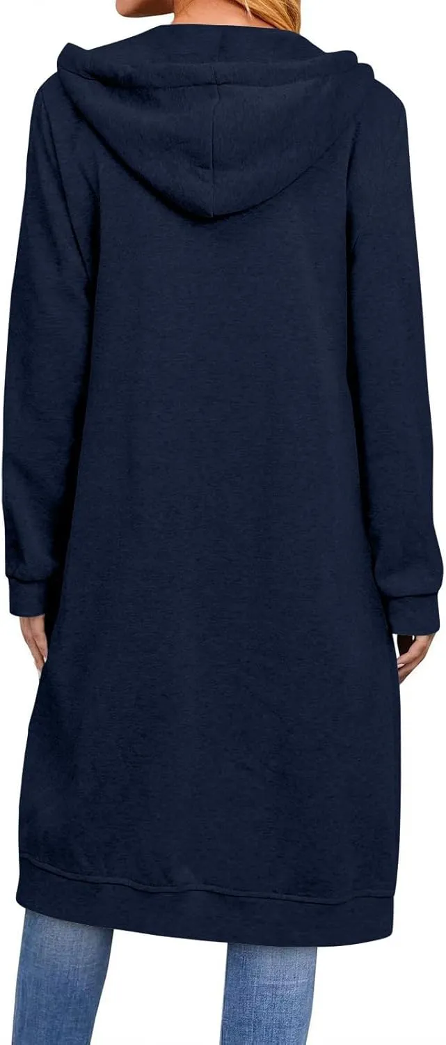 Long Hoodie for Women Winter Coats Zip Up Jackets Hooded Sweatshirts Fleece Lined Sweatshirt Sweaters with Pockets