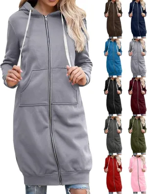 Long Hoodie for Women Winter Coats Zip Up Jackets Hooded Sweatshirts Fleece Lined Sweatshirt Sweaters with Pockets