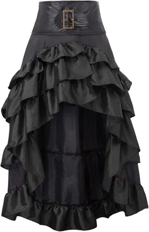 Long Skirts For Women Gothic Dress Vintage Renaissance Midi Skirt High Waist Irregular Hem Ruched Punk A-Line Skirt