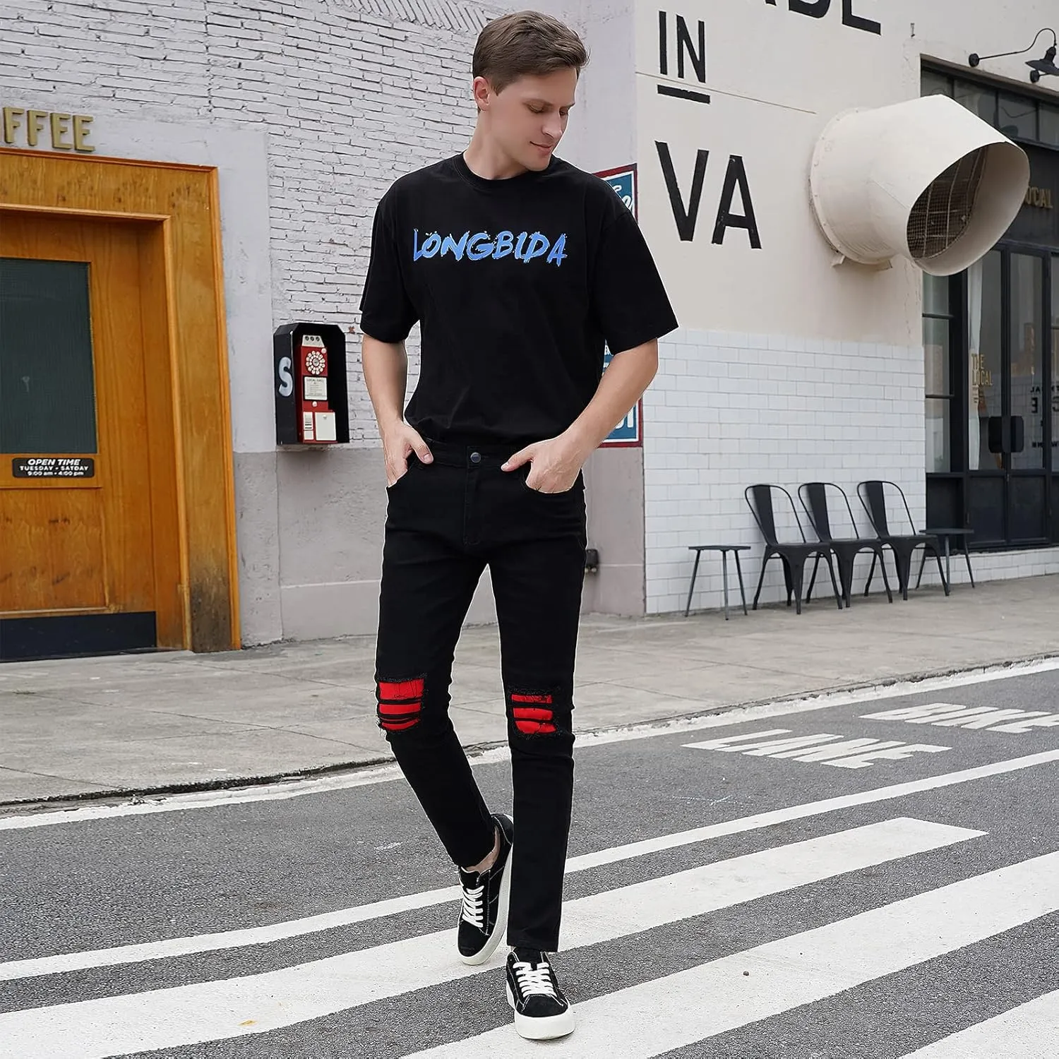 LONGBIDA Men's Ripped Jeans,Slim Fit Distressed Stretch Denim Pants Y2K Cargo Skinny Jeans for Men 2024