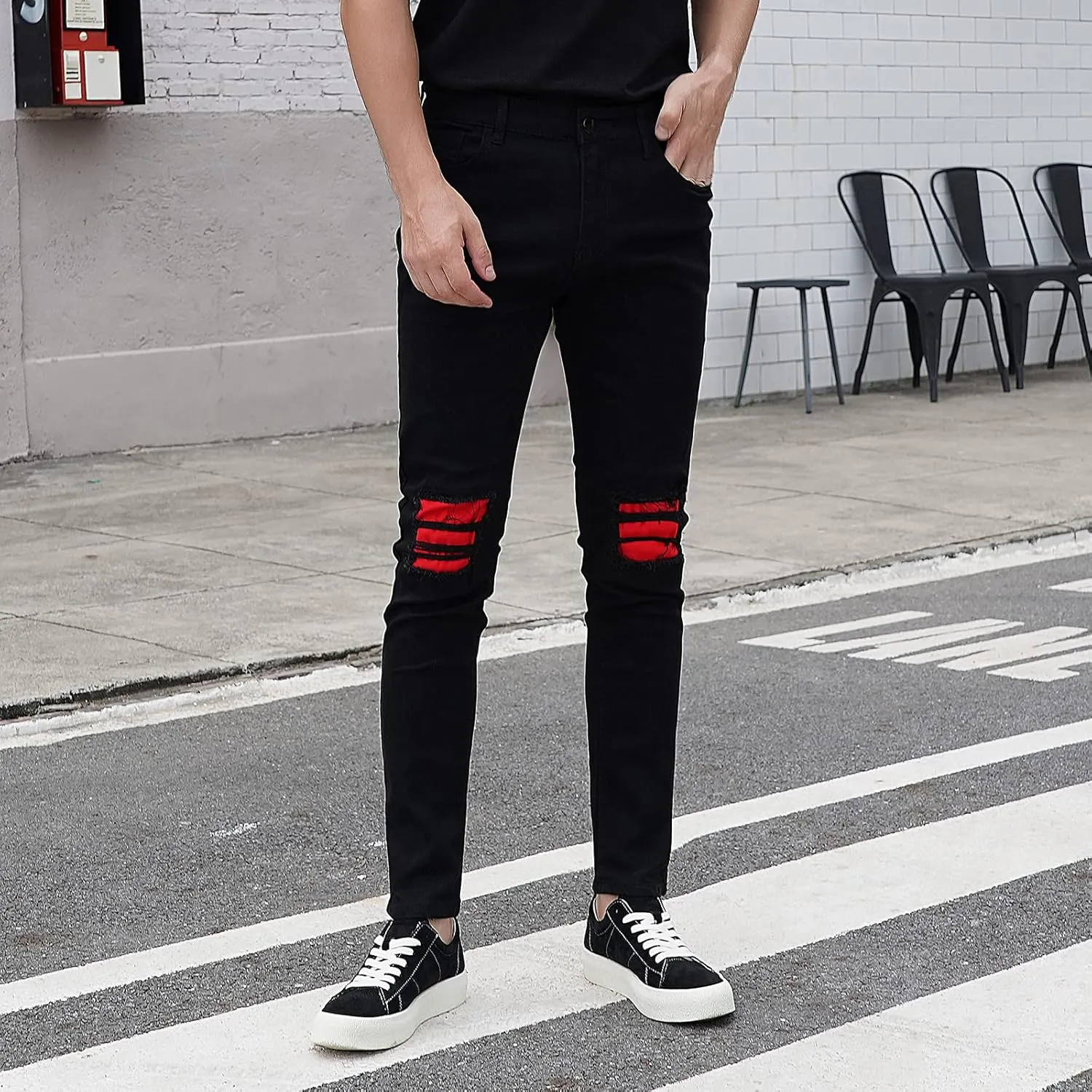 LONGBIDA Men's Ripped Jeans,Slim Fit Distressed Stretch Denim Pants Y2K Cargo Skinny Jeans for Men 2024