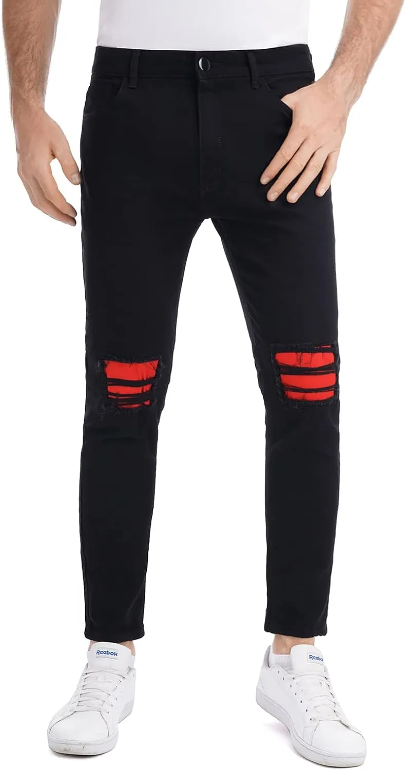 LONGBIDA Men's Ripped Jeans,Slim Fit Distressed Stretch Denim Pants Y2K Cargo Skinny Jeans for Men 2024