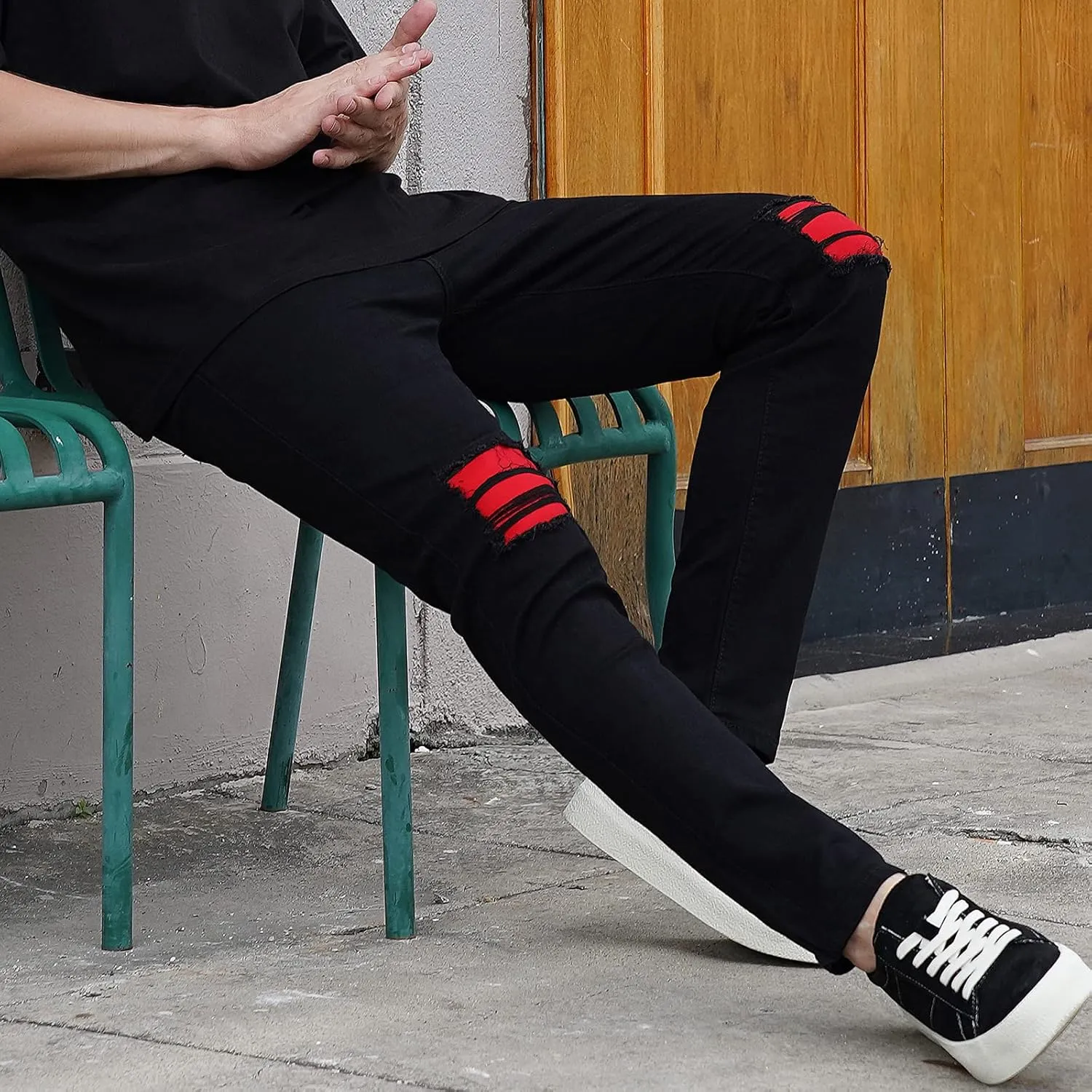 LONGBIDA Men's Ripped Jeans,Slim Fit Distressed Stretch Denim Pants Y2K Cargo Skinny Jeans for Men 2024