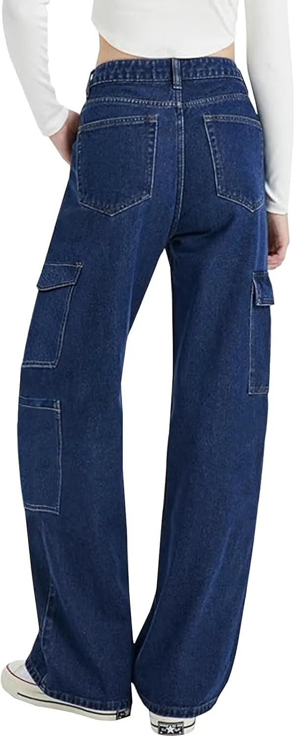 LONGYIDA High Waisted Baggy Jeans for Women Stretch Straight Y2K Wide Leg Denim Pants Casual Cargo Jeans