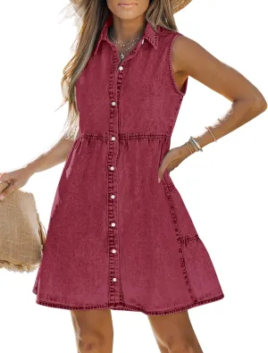 LookbookStore Denim Dress for Women Sleeveless Babydoll Button Down Short Jean Dresses Cute Summer