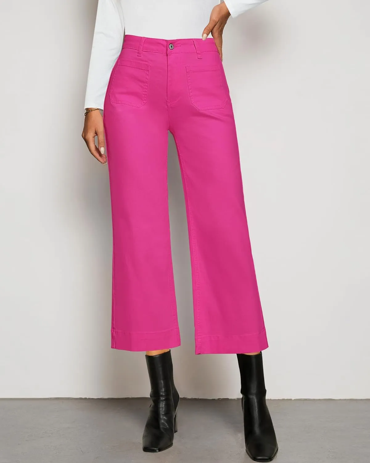 LookbookStore Wide Leg Cropped Jeans for Women High Waisted Stretchy Denim Jean Pants Baggy Flare Trouser Jeans Pockets