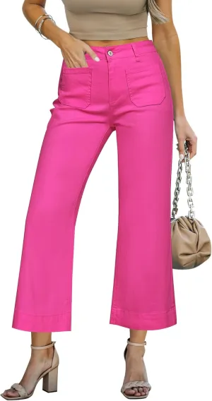 LookbookStore Wide Leg Cropped Jeans for Women High Waisted Stretchy Denim Jean Pants Baggy Flare Trouser Jeans Pockets