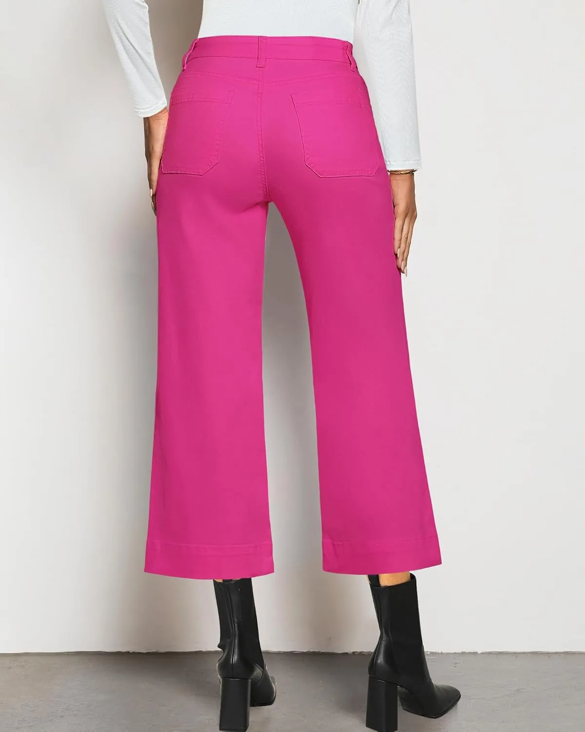LookbookStore Wide Leg Cropped Jeans for Women High Waisted Stretchy Denim Jean Pants Baggy Flare Trouser Jeans Pockets