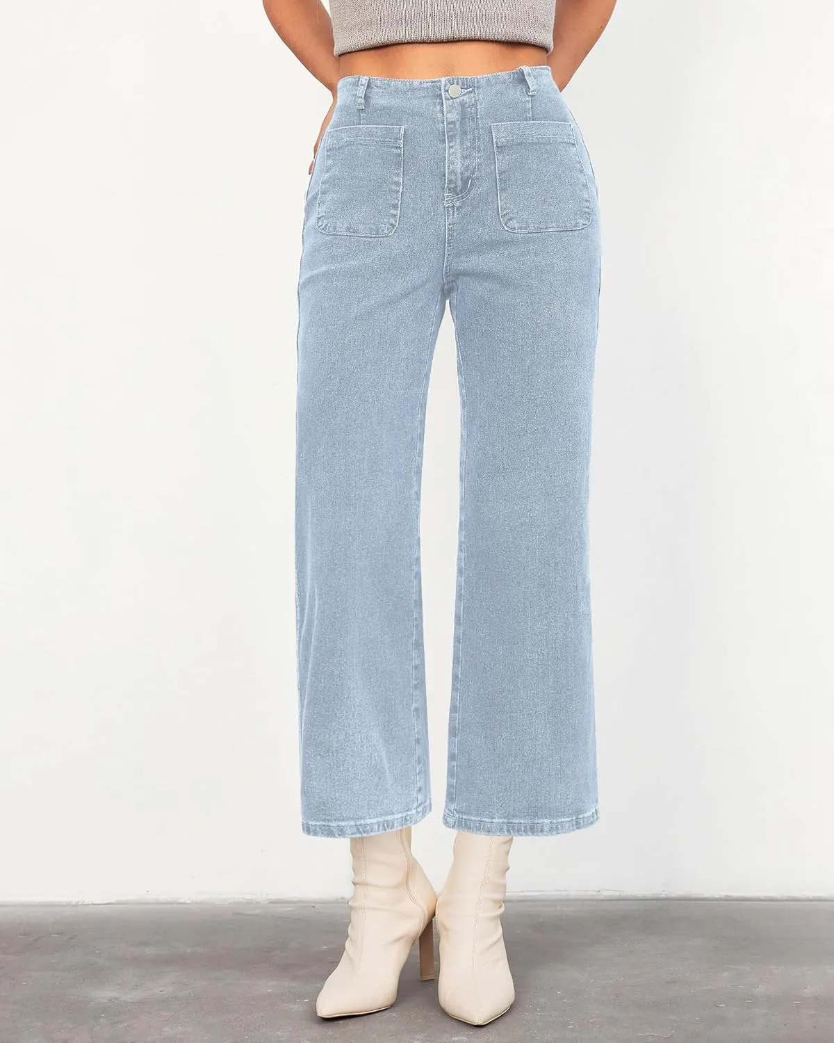 LookbookStore Womens Jeans High Waisted Trendy Cropped Wide Leg Baggy Stretchy Denim Jean Pants Pocket Trousers Jeans
