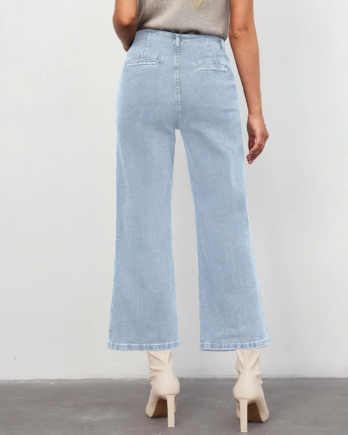 LookbookStore Womens Jeans High Waisted Trendy Cropped Wide Leg Baggy Stretchy Denim Jean Pants Pocket Trousers Jeans