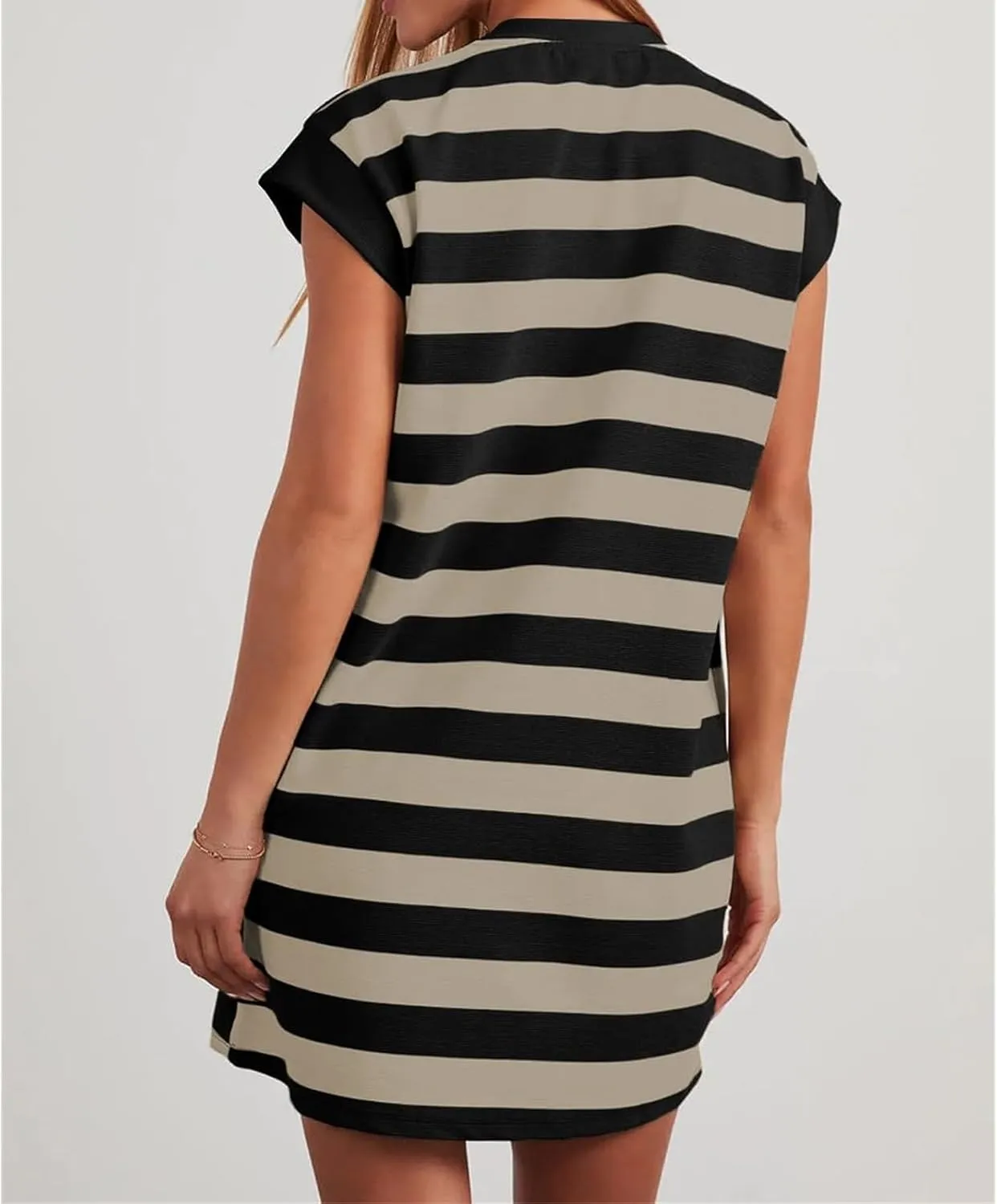 Loose Fit Dresses for Women Cap Sleeve Crewneck Striped Dress Loungewear Summer Casual Plus Size Mini Dress 2025