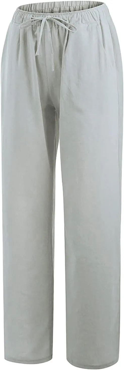 Loose Fit Work Pants For Women Pants 2024 Fashion Trendy Cotton Linen Summer Trouser Elastic Waist Boho Sweatpants