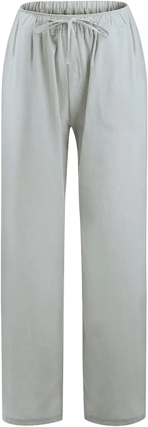Loose Fit Work Pants For Women Pants 2024 Fashion Trendy Cotton Linen Summer Trouser Elastic Waist Boho Sweatpants