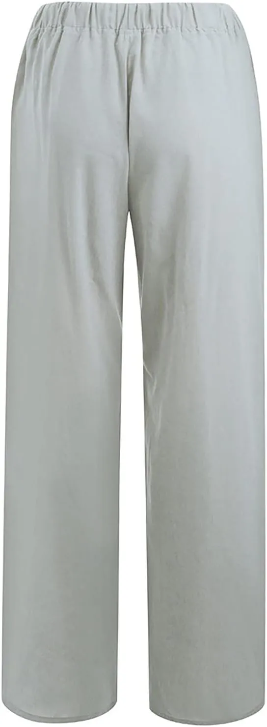 Loose Fit Work Pants For Women Pants 2024 Fashion Trendy Cotton Linen Summer Trouser Elastic Waist Boho Sweatpants