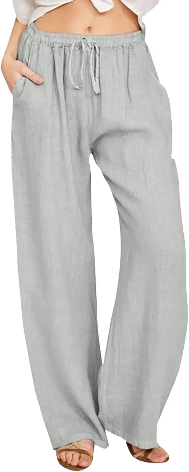 Loose Fit Work Pants For Women Pants 2024 Fashion Trendy Cotton Linen Summer Trouser Elastic Waist Boho Sweatpants