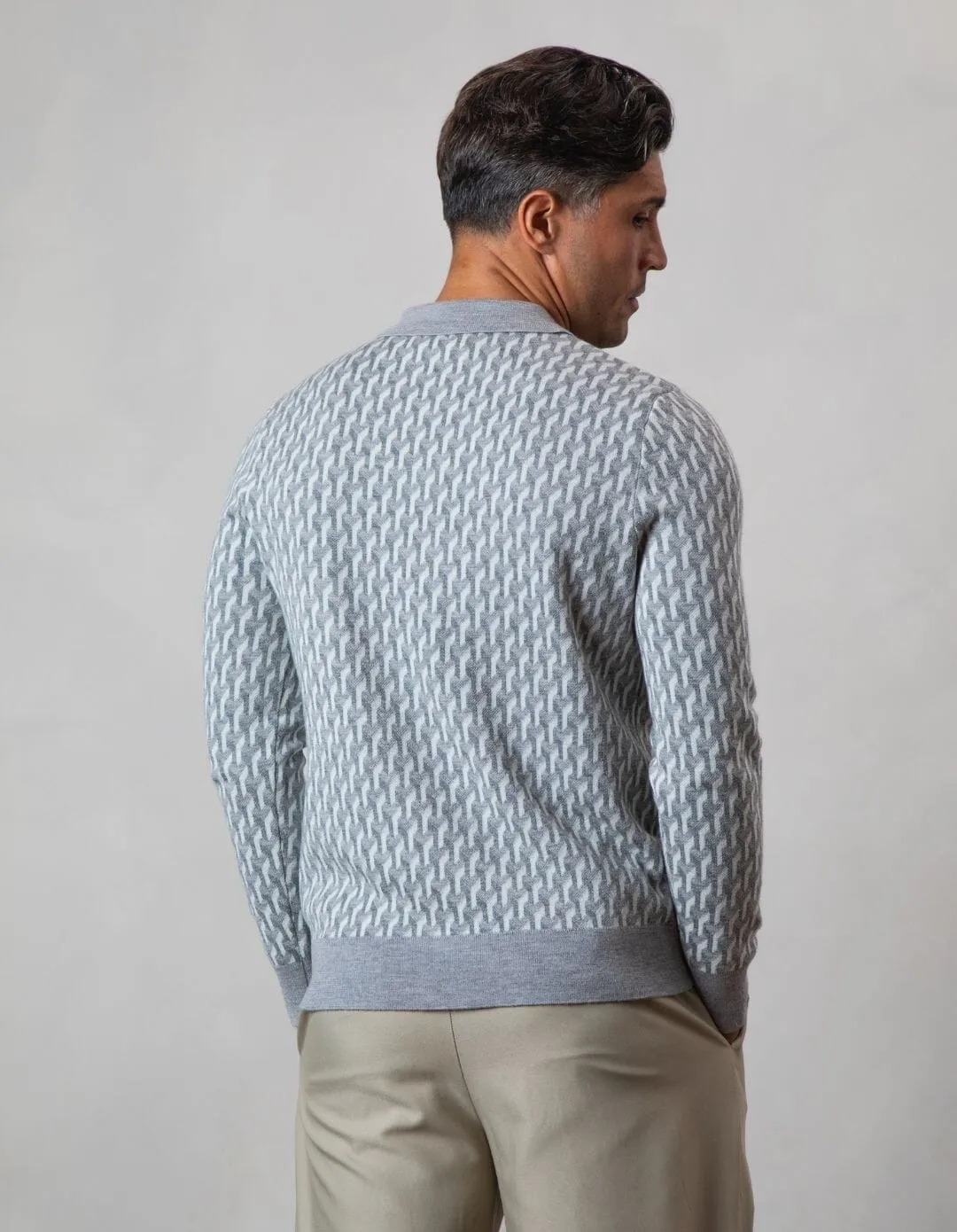 L/S Grey Illusion Knit Print Polo