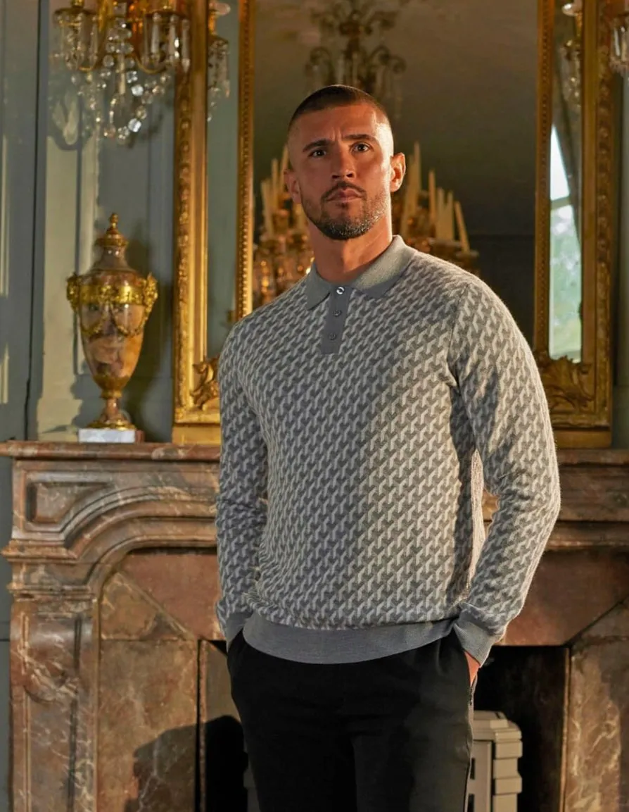L/S Grey Illusion Knit Print Polo