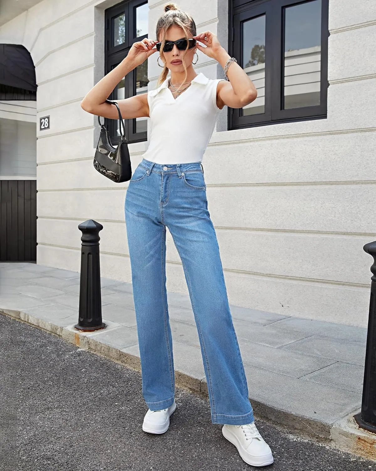 luvamia Wide Leg Jeans for Women High Waist Stretchy Classic Baggy Flare Jeans Denim Pants for Women