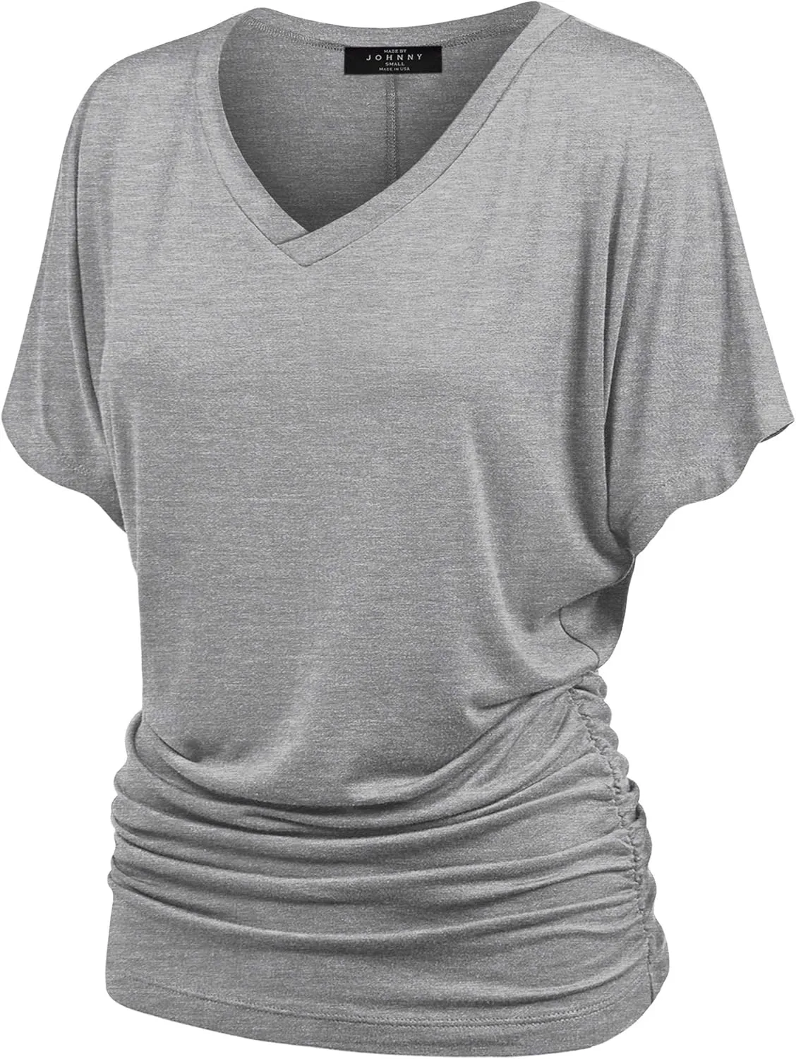 Made By Johnny Women's Casual Solid Short Sleeve Boat Neck/V Neck Dolman Top T Shirt with Side Shirring