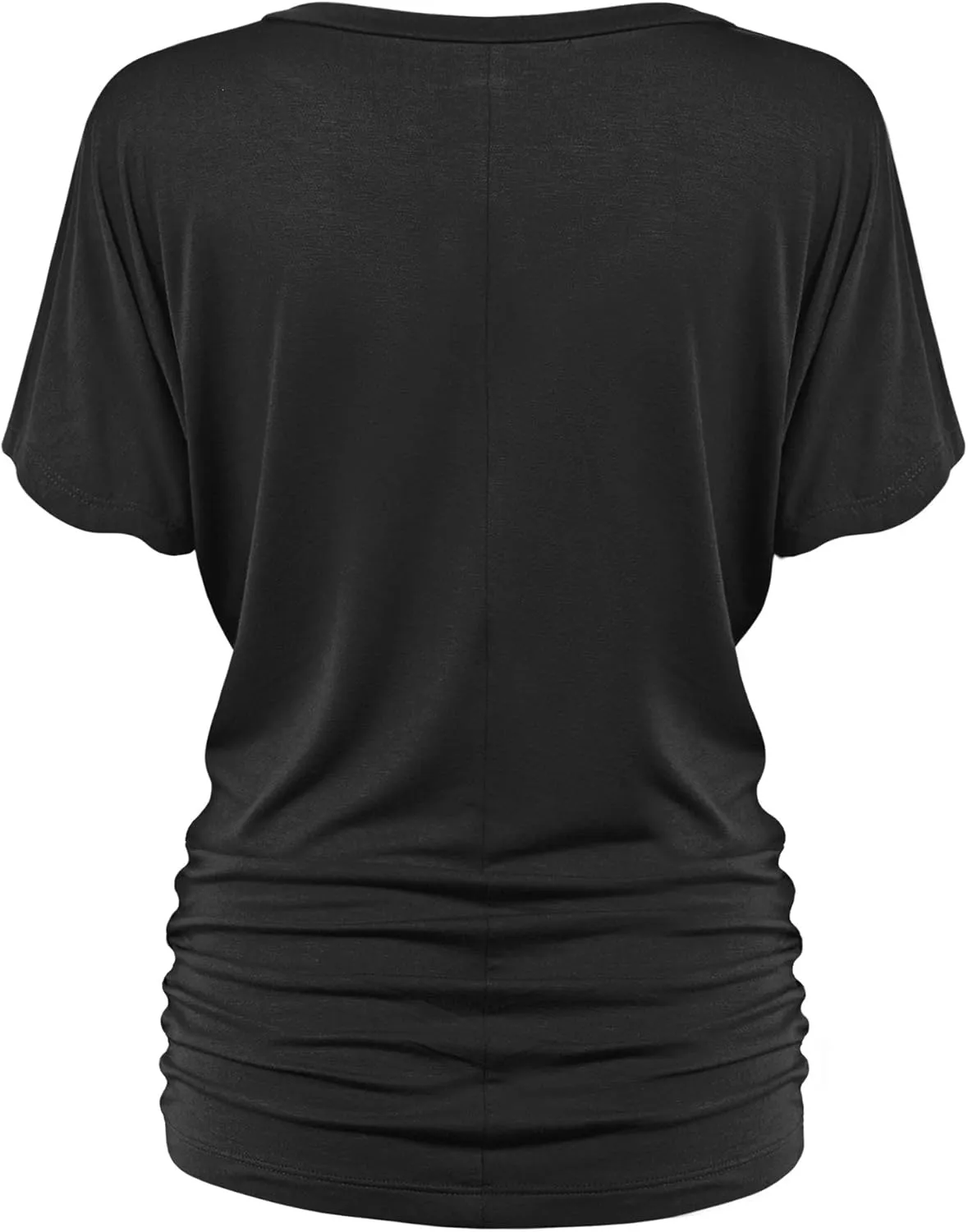Made By Johnny Women's Casual Solid Short Sleeve Boat Neck/V Neck Dolman Top T Shirt with Side Shirring