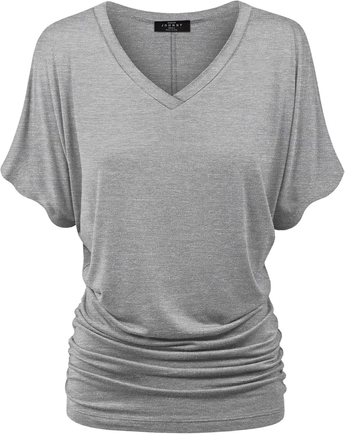 Made By Johnny Women's Casual Solid Short Sleeve Boat Neck/V Neck Dolman Top T Shirt with Side Shirring