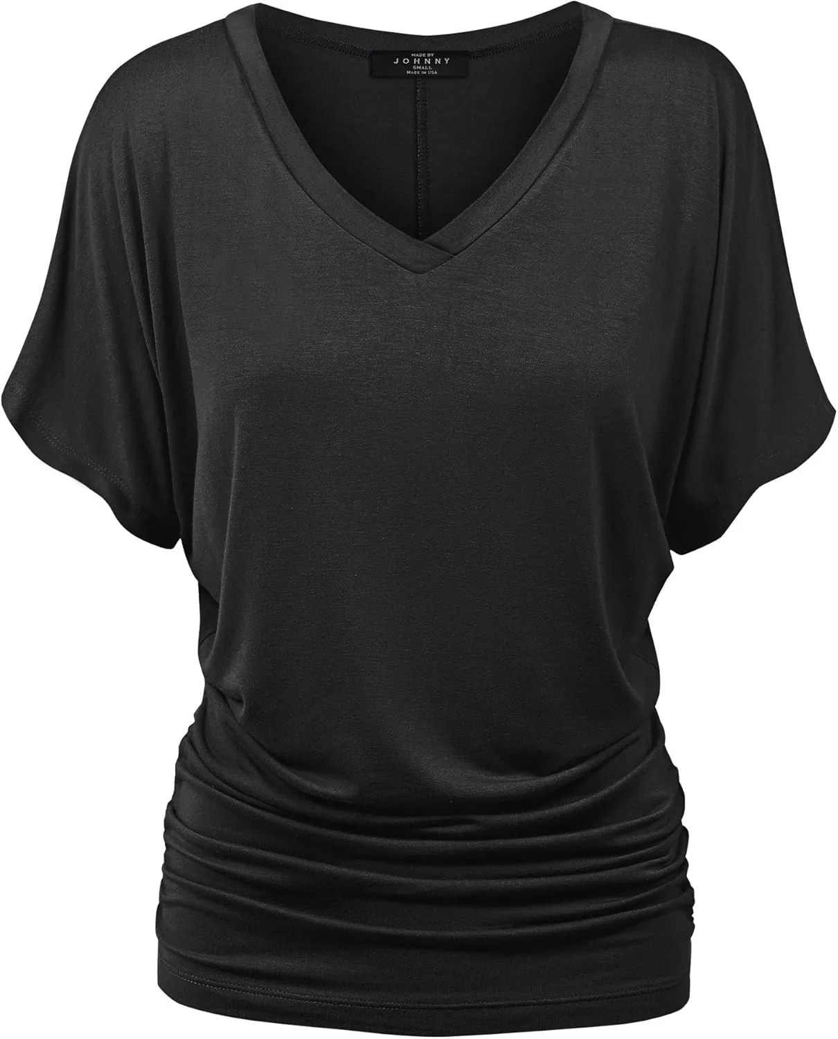 Made By Johnny Women's Casual Solid Short Sleeve Boat Neck/V Neck Dolman Top T Shirt with Side Shirring