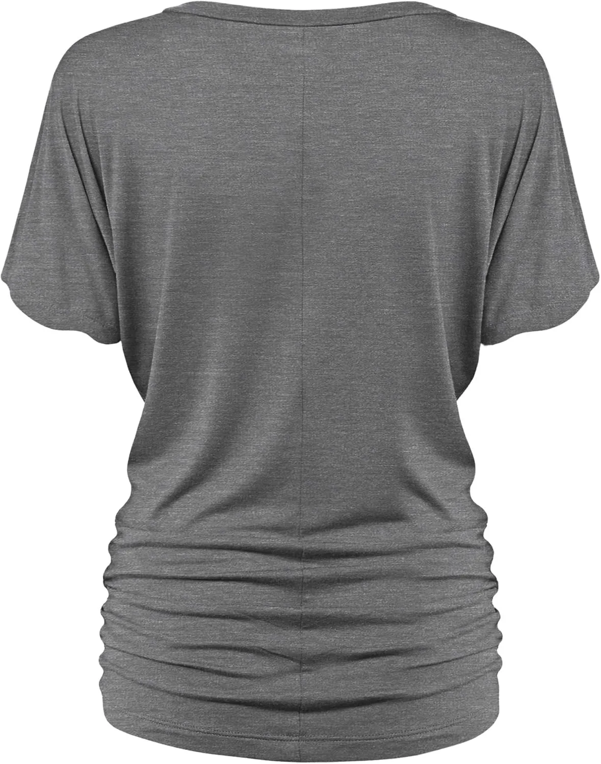 Made By Johnny Women's Casual Solid Short Sleeve Boat Neck/V Neck Dolman Top T Shirt with Side Shirring